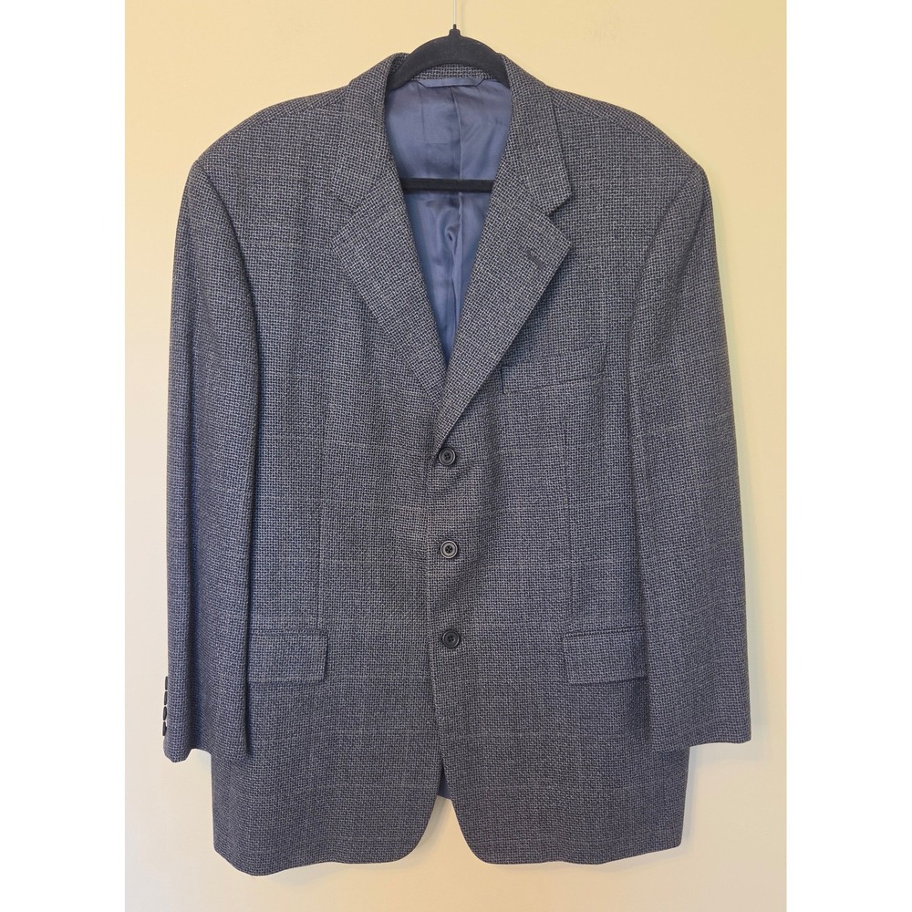 Hickey Freeman Canterbury Grey Micro Check Blazer Mens 43R Wool Cashmere Vtg - Picture 2 of 11
